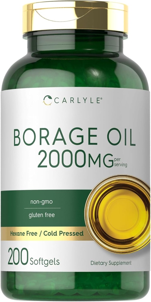 Carlyle Borage Oil Supplement | 2000mg | 200 Softgel 캡슐 | GLA의 320mg | 냉간 프레스 및 Hexane 무료 | 비 GMO 및 글루텐 무료