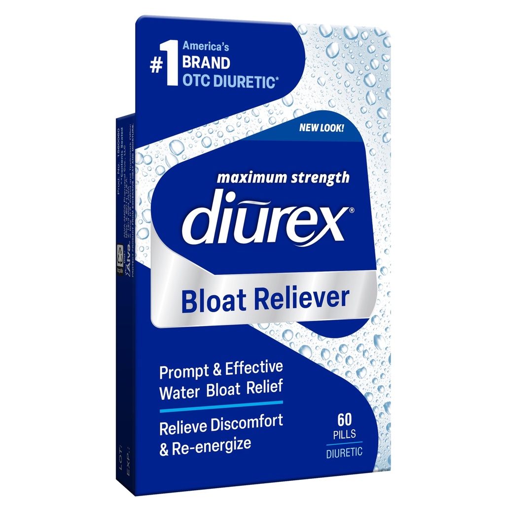 Diurex Bloat Reliever | Relieve Water Bloat, Puffiness, Swelling & Fatigue | Re-Energize | 최대 강도 | 60 개