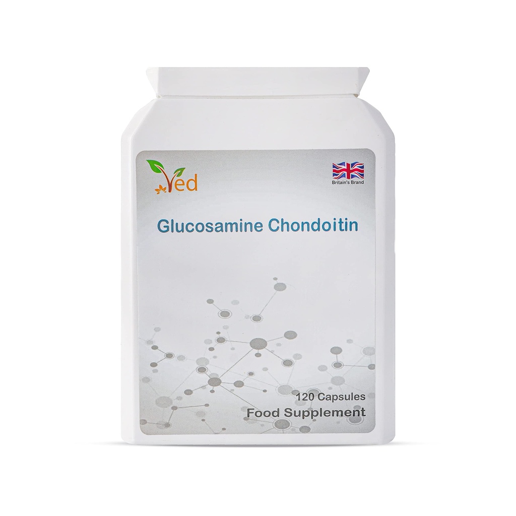 Ved Glucosamine Chondroitin Turmeric Vitamin C | 합동 지원 보충교재 |Non-GMO, 글루텐 무료 | 120 캡슐 | 60 일 공급.
