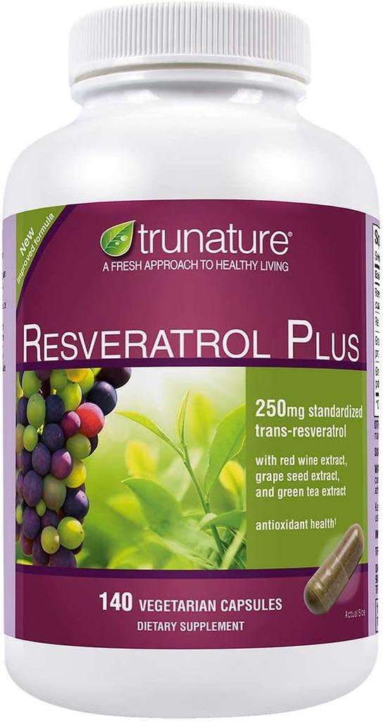 trunature Resveratrol Plus 표준화 된 Trans-Resveratrol 250 밀리그램, 140 채식 캡슐