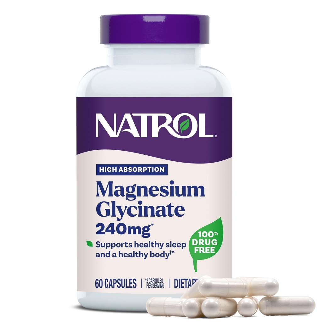 Natrol 마그네슘 글리세린은 240 mg를 보충합니다 - 높은 흡수 - 수면을 위한 Calm 마그네슘 글리세라이드 - 60의 캡슐, 30 일 공급