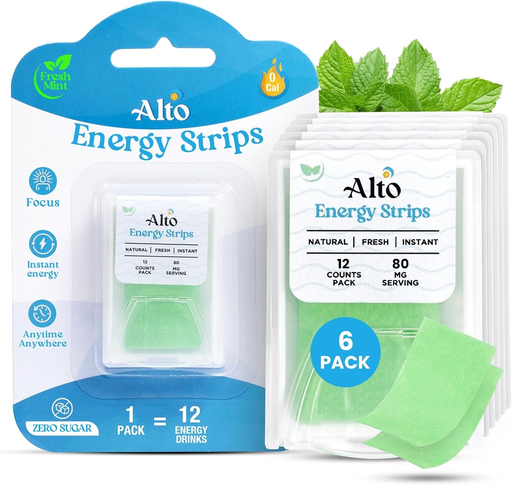 알토 에너지 스트립 80 mg 자연적인 카페인 당 서빙 – 10X 패스너 흡수 | 12 Deliciously Minty Strips ≈ 12 에너지 음료 | 에너지 및 초점 Boost Anytime, Anywhere – 6 Pack