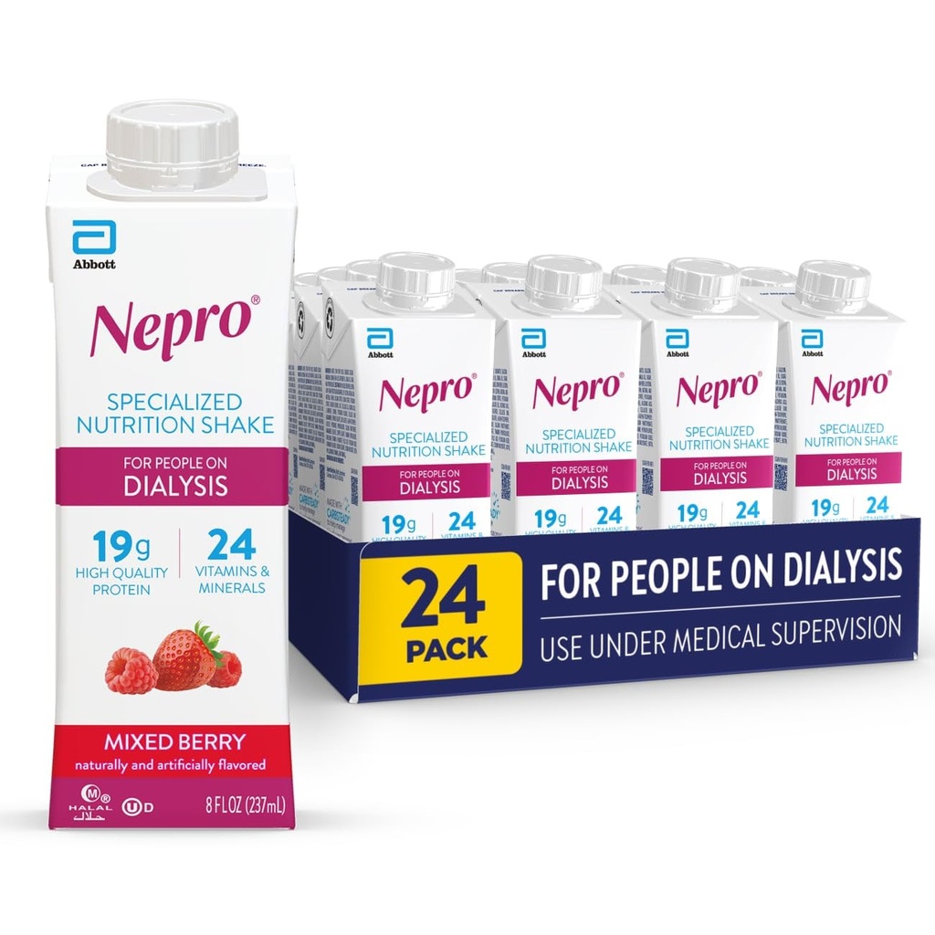 Dialysis, 19g Protein, 420 Calories, 혼합 Berry, 8 fl oz, 24의 팩에 사람들을 위한 Nepro 영양 Shake