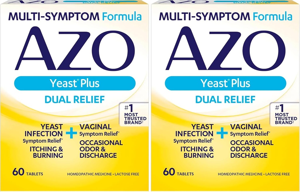 AZO 효모 플러스 이중 기복 정제, 효모 감염 및 질 심근 기복, 구출 & 화상, 60 조사 (2의 포장)