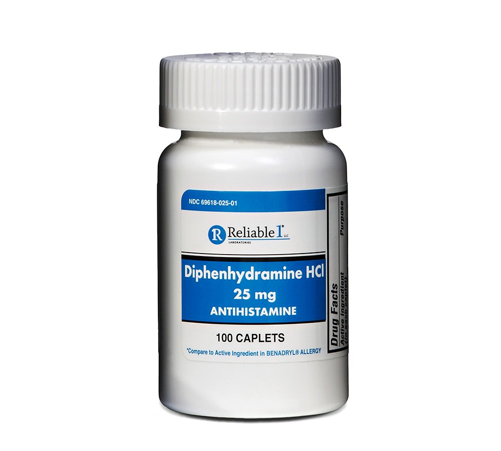 믿을 수 있는 1 Diphenhydramine HCI 25mg Antihistamine 100 모자 (1개의 병)
