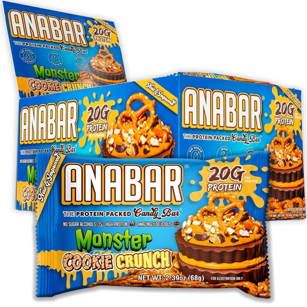 Anabar Protein Bar, Protein-Packed Candy Bar, Amazing Tasting Protein Bar, No Sugar Alcohols, High Protein, Amazingly Delicious (12 Bar, 우유 초콜릿 Monster Cookie Crunch)