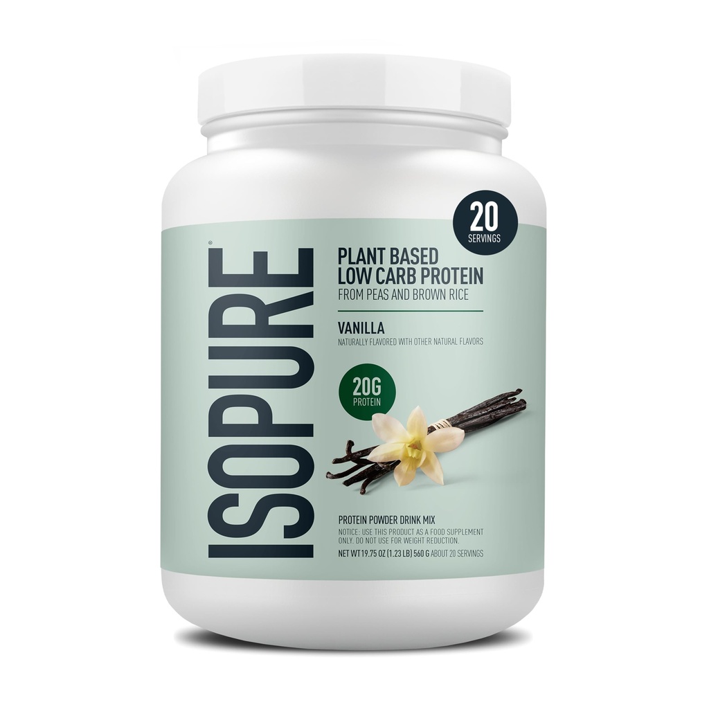 Isopure 식물 근거한 단백질 분말, Lactose 자유로운, 글루텐 자유로운, 무쇠와, 바닐라, 서빙 당 20g 식물 단백질, 1.23 Lbs, 20의 서빙