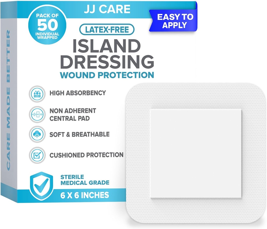 JJ CARE 접착제 섬 옷을 입는 [50의 포장], 6x6 메마른 Bordered Gauze Dressing, Breathable 섬 Wound는 높게 흡수성 비강 센터 패드로 개별적으로 감싸는