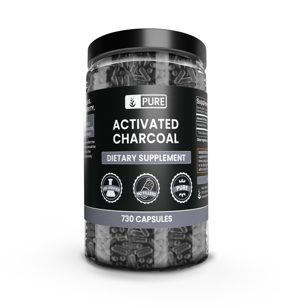 순수한 본래 성분은 Charcoal 활성화했습니다 (730의 캡슐) 마그네슘 또는 밥 충전물 없음, 항상 순수한, 확인되는 실험실