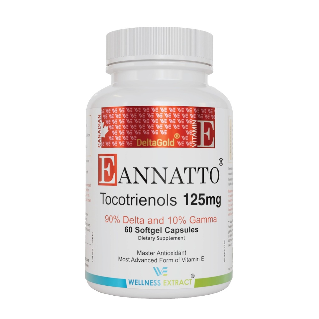 WELLNESS EXTRACT Eannatto Tocotrienols 비타민 E 보충교재 Tocopherol는, 비 GMO, 글루텐 자유로운 & 산화 방지제 (125MG 60 Softgels)를 보충합니다