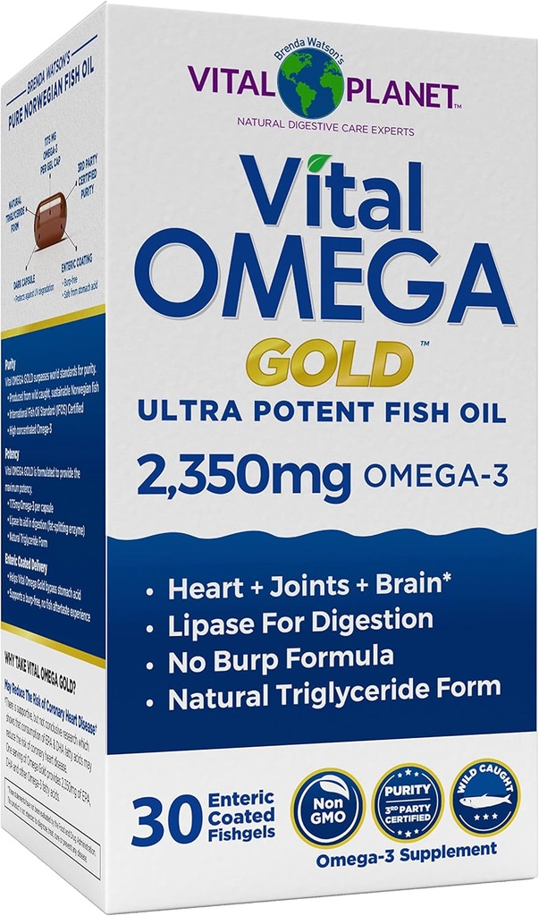 Vital Planet - Vital Omega Ultra Potent Wild Caught Omega 3 Fish Oil Supplement with 2350mg of High Potency Omega 3 Fatty Acid Supplements EPA 및 DHA 지원 뇌 및 심장 건강 30 Softgels