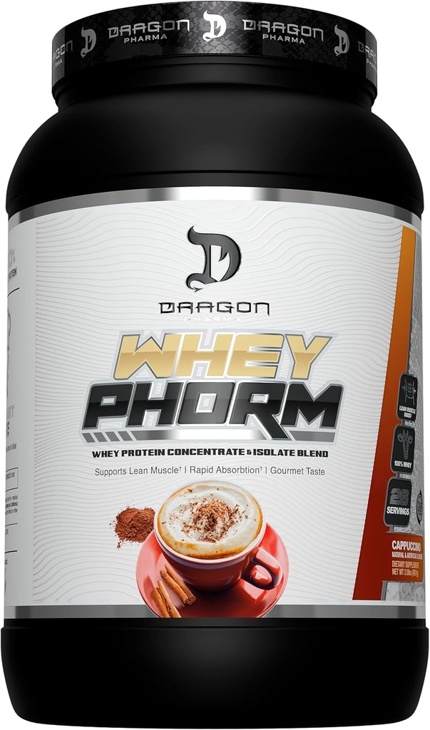 DRAGON PHARMA Whey Protein Blend, 빠른 흡수, 글루텐 무료, 100 % Whey Protein, WheyPhorm, 최대 복구, 훌륭한 타스팅, 단백질의 25 그램 (26 서빙, 카푸치노)