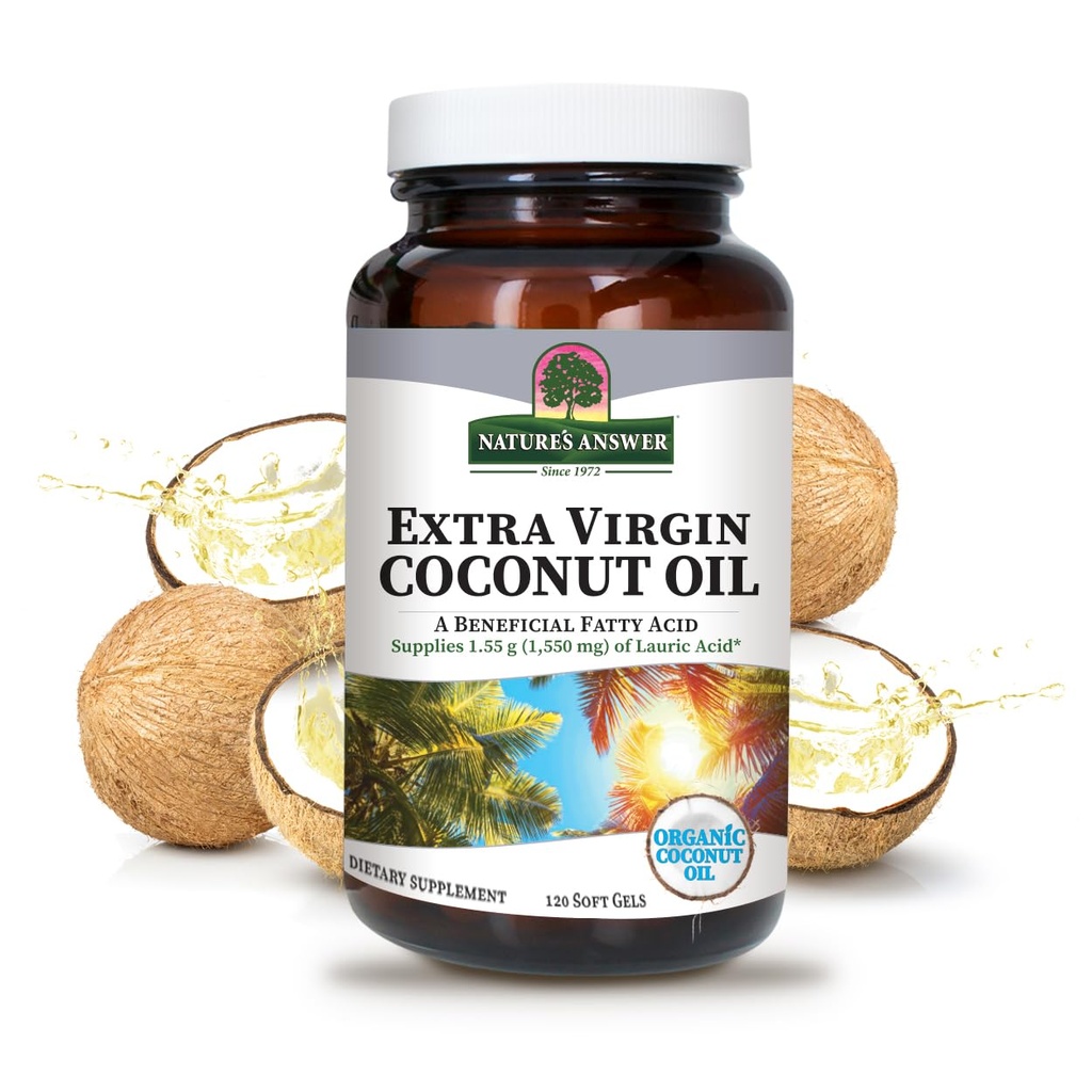 Nature's Answer Extra Virgin Coconut Oil Softgels Organic Coconut Oil Multi-Purpose Hair Skin Body Moisturizer (Pack of 2) 용 비 GMO 이상
