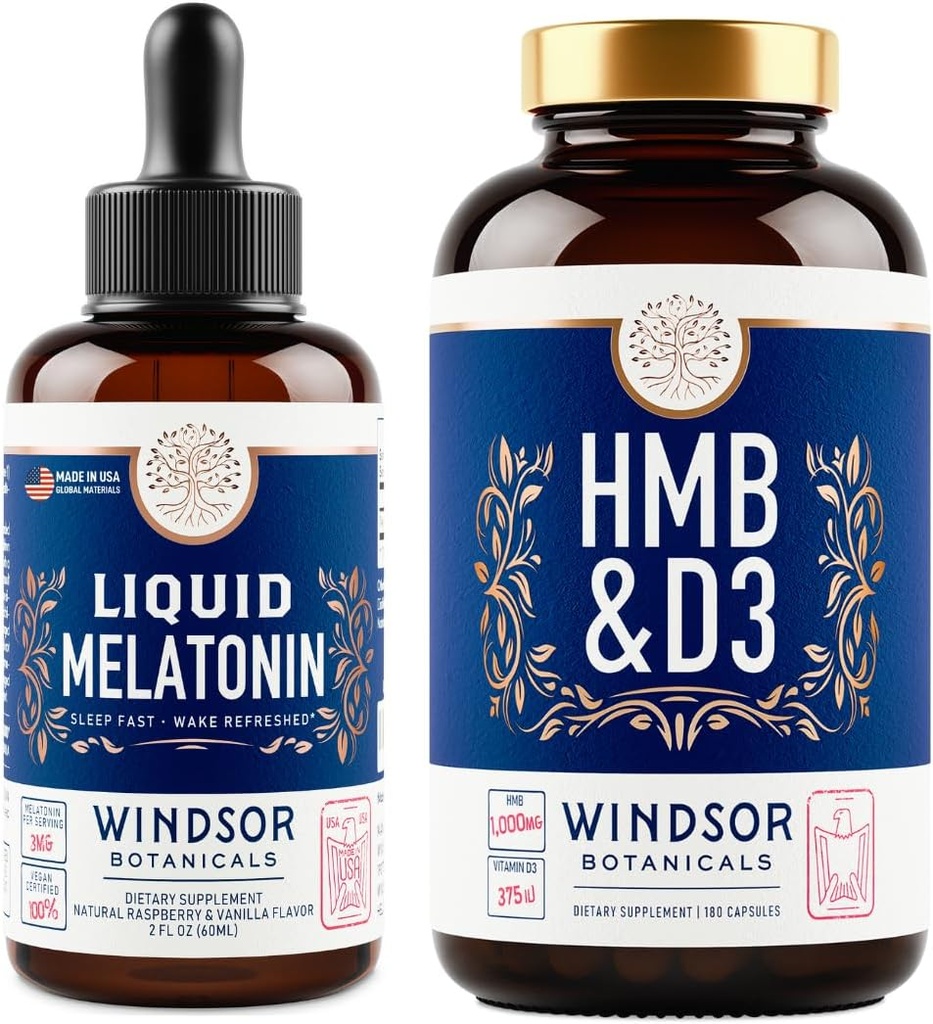 비타민 D3 보충교재와 액체 Melatonin 3mg를 가진 WINDSOR BOTANICALS HMB - 운동과 회복 뭉치