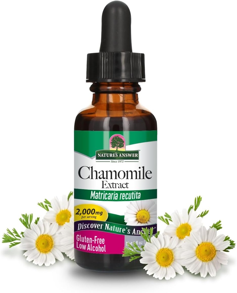 자연의 답변 Chamomile Flower with Organic-Alcohol 2000mg 1oz Extract | 무드 지원 | 소화 지원 | 글루텐-Free, Non-GMO, Vegan, 인공 향료 또는 보존제 | 단일 카운트
