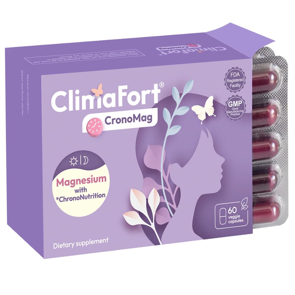 ClimaFort CronoMag | 남성용 여성용 마그네슘 | 5개의 소금 비스듬한 + 글리세로인트 | B12 | 에너지 보충 | 1개월 공급