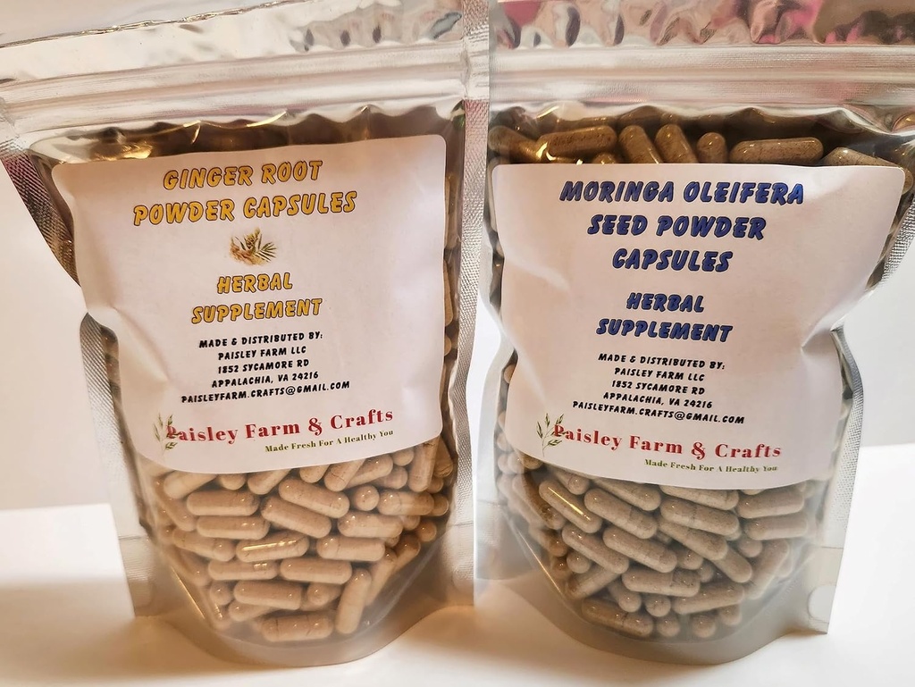 생강 뿌리 Moringa 잎과 씨앗 캡슐 값 팩 (Ginger Root + Moringa Seed) - 초본 보충