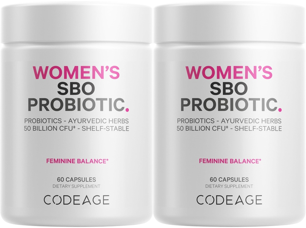 Codeage Women’s Probiotics 보충교재 - 50억 CFUs - SBO Probiotics & Prebiotics - Cranberry - Feminine 건강 - 발효된 식물 혼합, 전체적인 음식 보충교재 - Vegan, Non-GMO - 2 팩