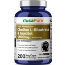 NusaPure 콜린 & Inositol 1000mg - 200 Veggie 모자 (100% 채식주의, 비 GMO) Bioperine