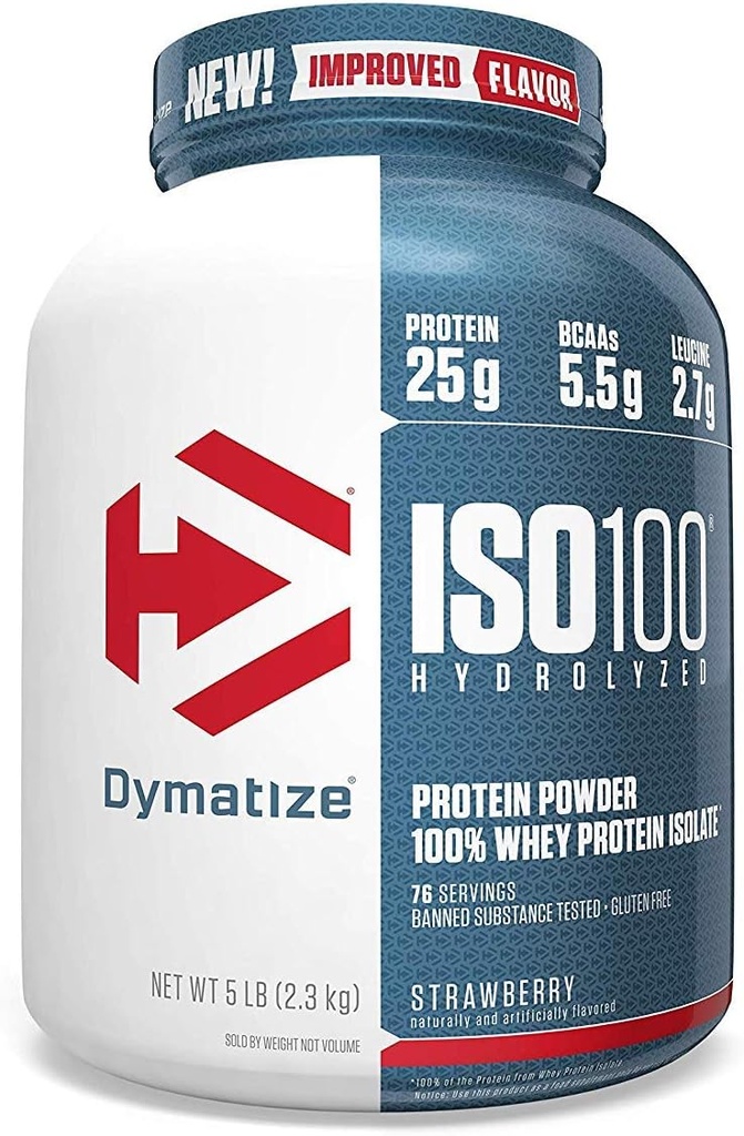 Dymatize ISO100 Hydrolyzed 100 % Whey Protein Isolate Strawberry -- 5 파운드