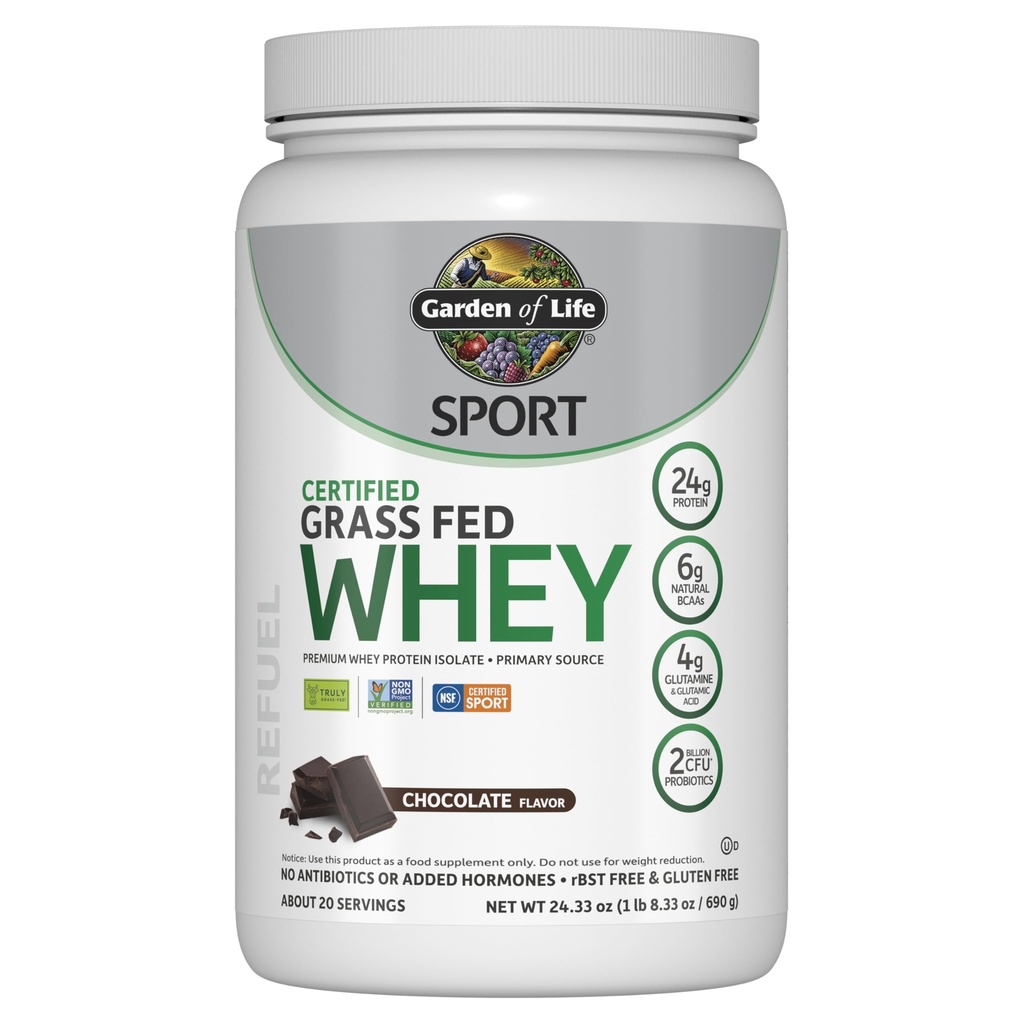 생명 스포츠의 정원 Whey Protein Powder Chocolate, 프리미엄 Grass Fed Whey Protein Isolate Plus Probiotics for Immune System Health, 24g Protein, Non GMO, Gluten Free, Cold Processed - 20 서빙