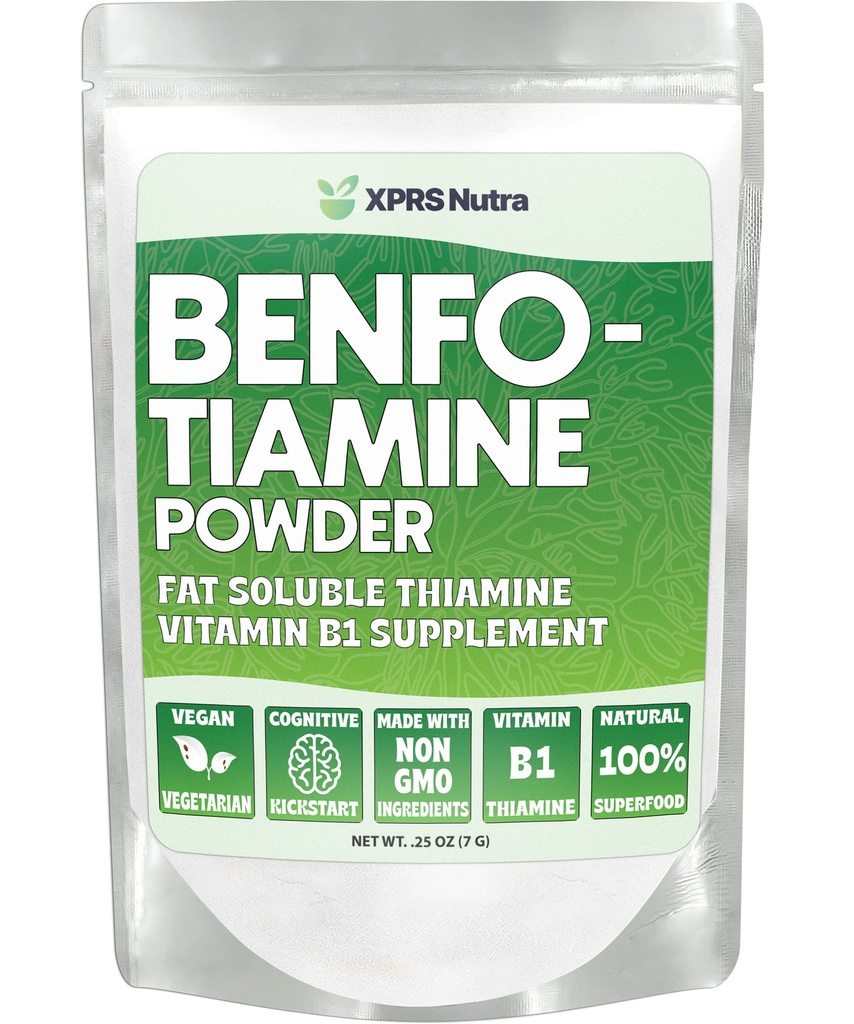 XPRS Nutra Benfotiamine 분말 (Thiamine) - 지방 수용성 행복한 심장 Thiamine 보충교재 - Cognitive Boost를 위한 진보된 비타민 B1 Benfotiamine - Vegan 친절한 Benfotamine 분말 (.25 Ounce)
