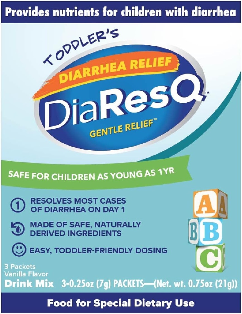 DiaResQ Diarrhea & Immune 지원 Colostrum 음료는 유아를 위해 섞습니다 (1+ 년) 3의 Gentle 안전 팩은, 정상적인 Intestinal 기능, 항생제 & 약 자유로운, 글루텐 해방합니다, 바닐라 풍미를 복원합니다