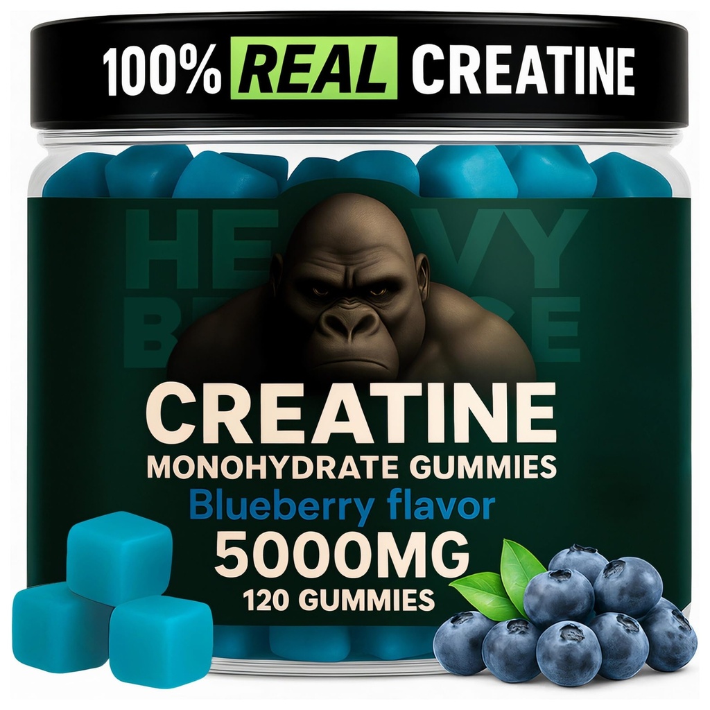Creatine Monohydrate Gummies for Men & Women 5000mg - 블루 베리, 120 서빙에 대 한 조사 | 낮은 칼로리 수식 | 근육 빌더 및 에너지 부스트 | 사전 운동 보충교재 Chewable Creatine Gummies