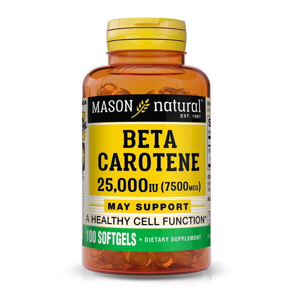 Mason 자연적인 비타민 A beta Carotene 25,000 IU의 지원 시각, 세포 기능 & 면역력, 100 Softgels의 팩 3