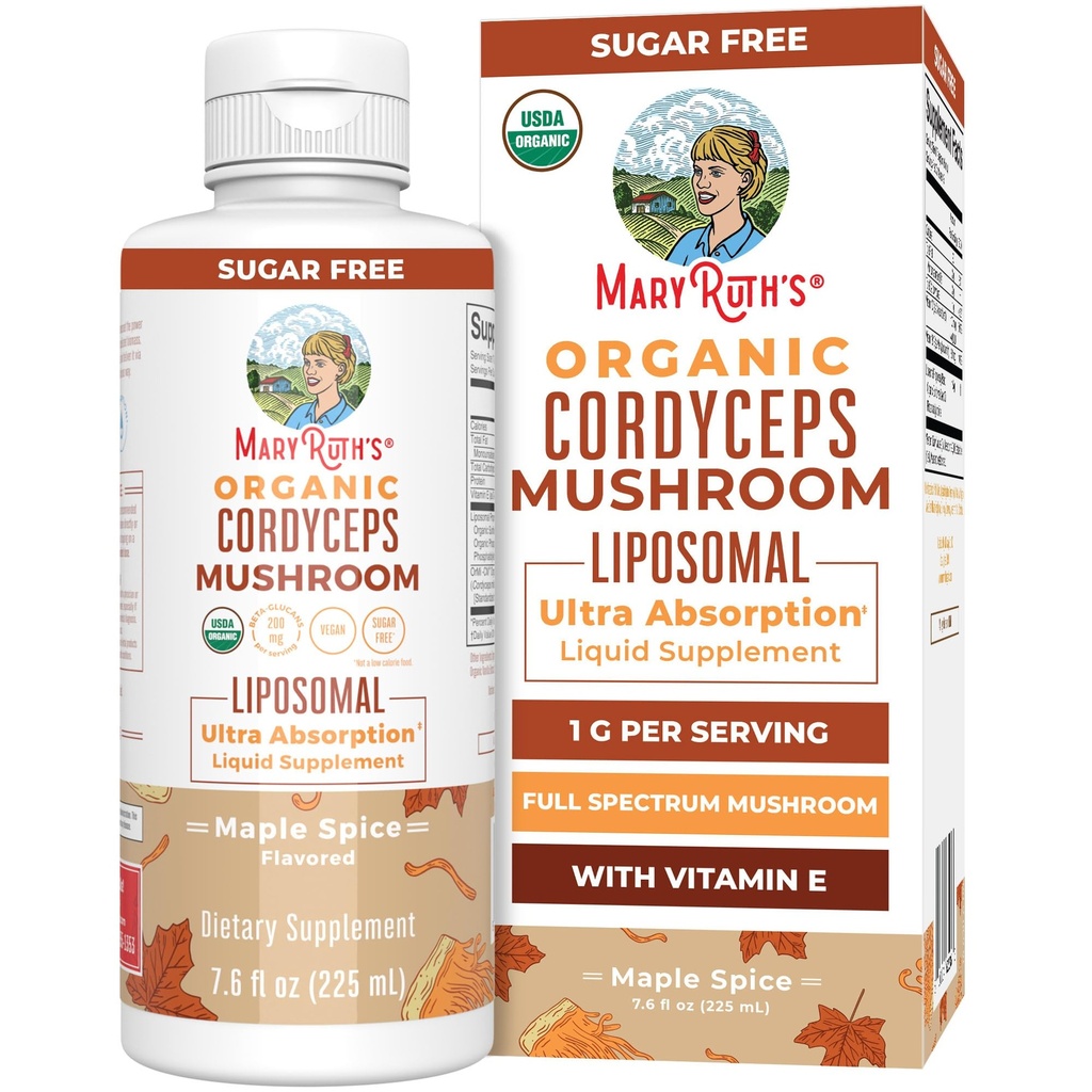 MaryRuth Organics Cordyceps Mushroom Supplement | Ultra Absorption Liposomal | Full Spectrum Mushroom | 200mg Beta-Glucans Per 서빙 | USDA Organic | Vegan | 7.6 oz | 15 서빙
