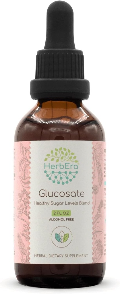 HerbEra Glucosate B60 알콜 자유로운 추출물 Tincture, Bitter Melon 과일, Cinnamon Bark, Dandelion 뿌리, Gymnema 잎, Fenugreek씨, Amla 과일. 건강한 설탕 수준 혼합 2 Fl Oz