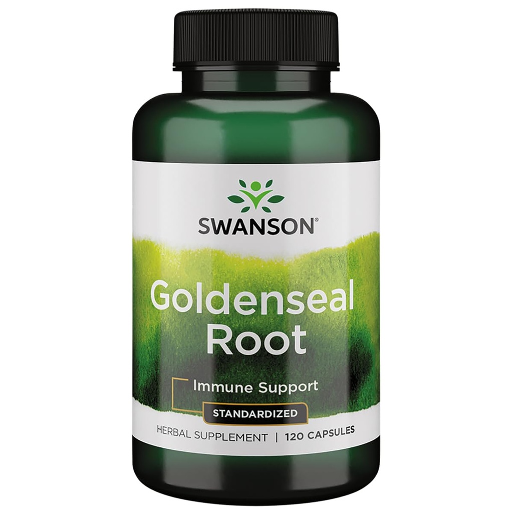 Swanson Goldenseal Root - 면역 지원 및 전반적인 웰빙을 촉진하는 초본 보충 - 최소 5 % 총 Alkaloids에 표준화 된 황금 뿌리 추출물 - (120 캡슐, 125mg 각각)