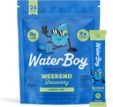 Waterboy 주말 복구 | 3,200mg 전해질 분말 팩 | 생강 + L-Theanine + 비타민 | 설탕 없음, 모든 자연, 글루텐 무료 | 24 음료 스틱 믹스 (레몬 라임)