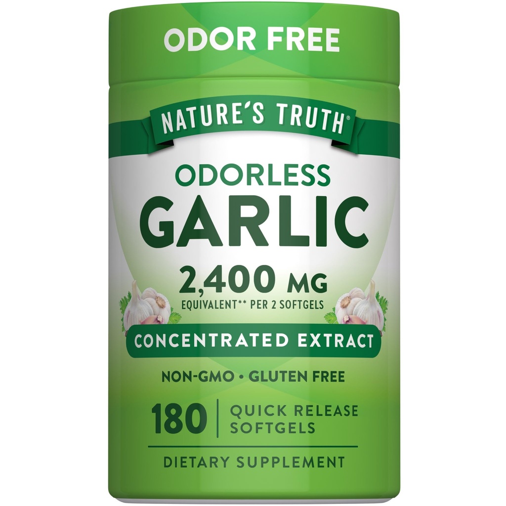 자연의 진실 무취 마늘 Softgels | 2400mg | 180 카운트 | Non-GMO & 글루텐 무료 보충