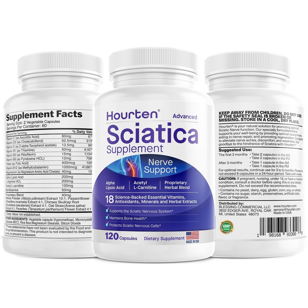 고급 Sciatic Nerve 지원 구호 : 알파 Lipoic 산 - 18에서 1 Sciatica 보충제 - 비타민 B 복합체 - 미국 (120 개)에서 만든