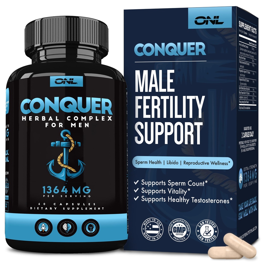 정복 Mens Fertility 보충교재 - 남자 w/Maca 뿌리, Horny Goat Weed & Tribulus Terrestris를 위한 테스토스테론 승압기 - 남자를 위한 리비도 승압기 - 남성 증진 알약 -60Ct