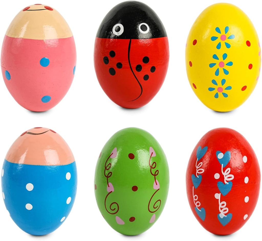 SallyFashion 6 PCS 유아용 나무 셰이커 달걀, 계란 Maracas Percussion Shakers Musical Instruments for Party Favors Goodie Bag Stuffers 교실 상