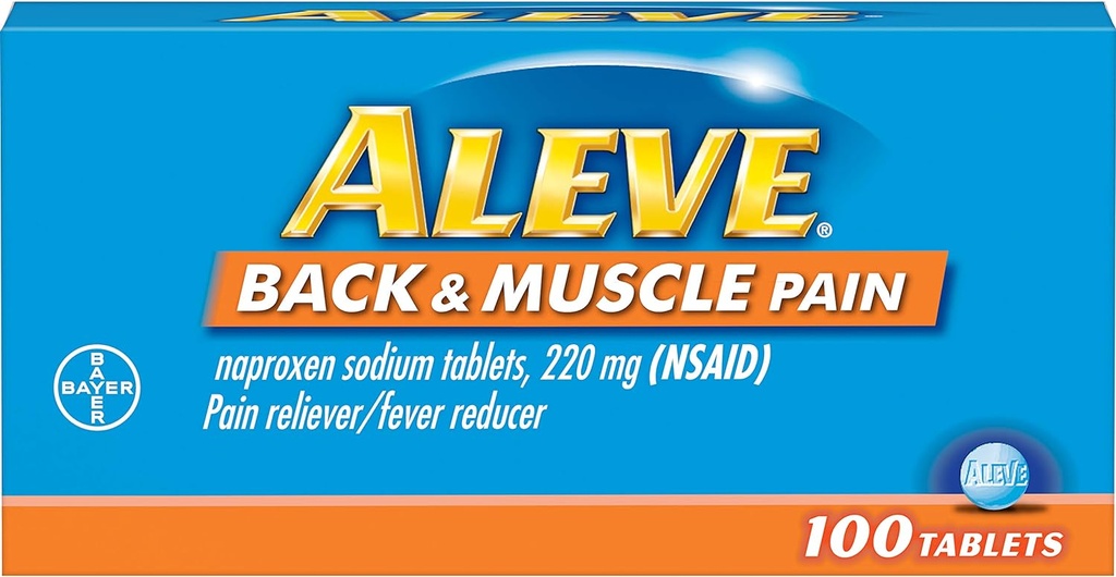 체 뒤와 근육 고통 정제, 빠른 행동 머리, 근육 및 뒤 고통, Naproxen 나트륨 캡슐, 220 mg, 100 조사를 위한 모든 일 표적된 기복