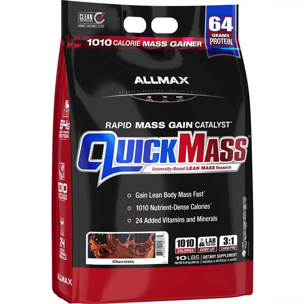ALLMAX QUICKMASS, 초콜렛 - 10 lb - 급속한 대량 이익 촉매 - 서빙 당 단백질의 64까지 그램 - 3:1 Carb에 단백질 비율 - 영 Trans 지방 - 70까지 서빙