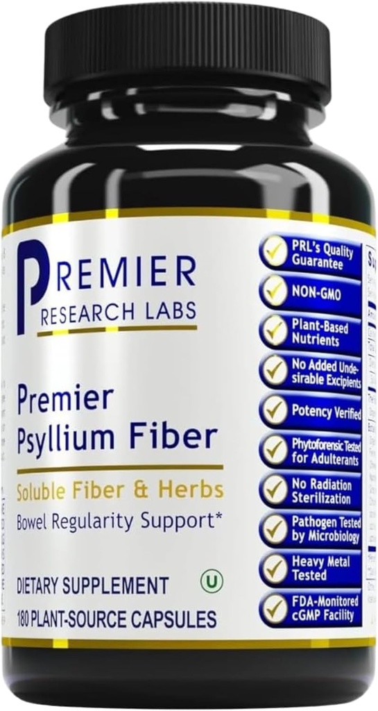 Premier Research Labs Premier Psyllium Fiber - Psyllium Husk 캡슐, 성인을위한 높은 섬유 알약, 여성 및 남성, 소화 건강을위한 일일 지원 - 180 채식 캡슐