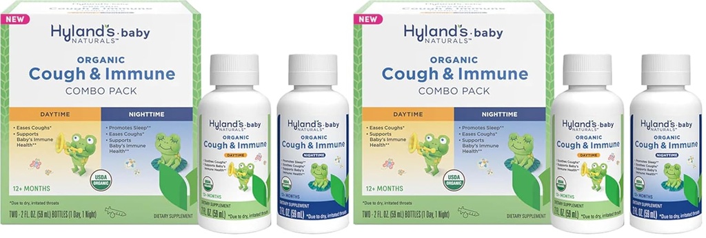 Hyland의 자연 - 아기 - 유기 기침 & 면역 Day & Night Combo Pack - Eases 기침, 지원 Immunity, 촉진 수면, 2 2 Fl Oz. 병 (4 fl oz) (패치 2)