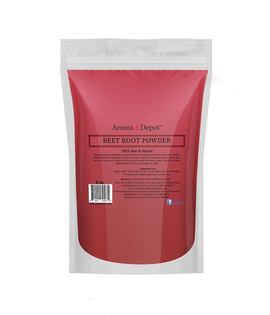 Beet 뿌리 분말 4oz 아로마 데포 원료 및 비 GMO I Vegan & 글루텐 무료 I Nitric 산화물 부스터 I Boost 체력과 에너지 Immune 시스템 부스터 I 100 % 천연