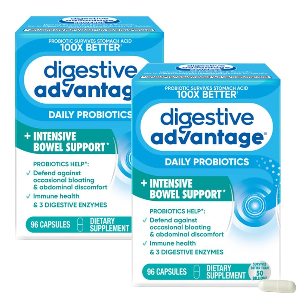 Digestive Advantage IBS Probiotics for Digestive Health & Intensive Bowel Support, Digestive Enzymes, Occasional Bloating & Gut Health 지원, 96ct 캡슐 (2)