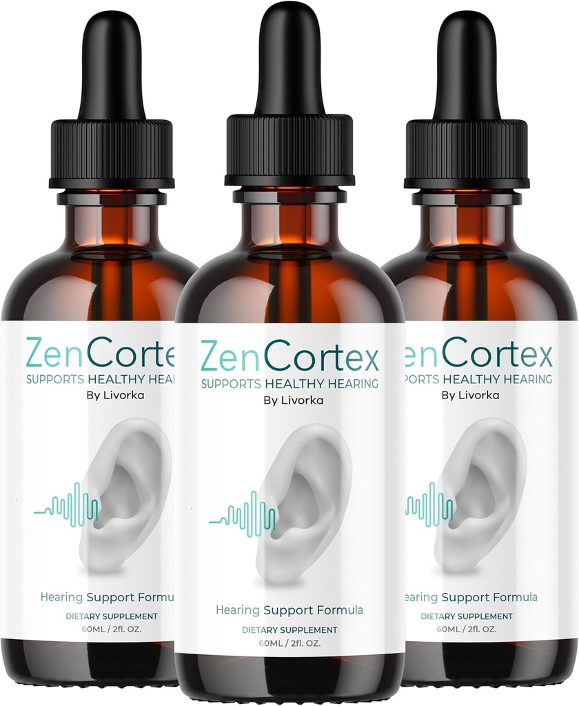 LIVORKA ZenCortex Drops, 귀 건강을위한 액체 보충, 건강한 보청기 - 3 병 (90 일 공급) - 3 팩