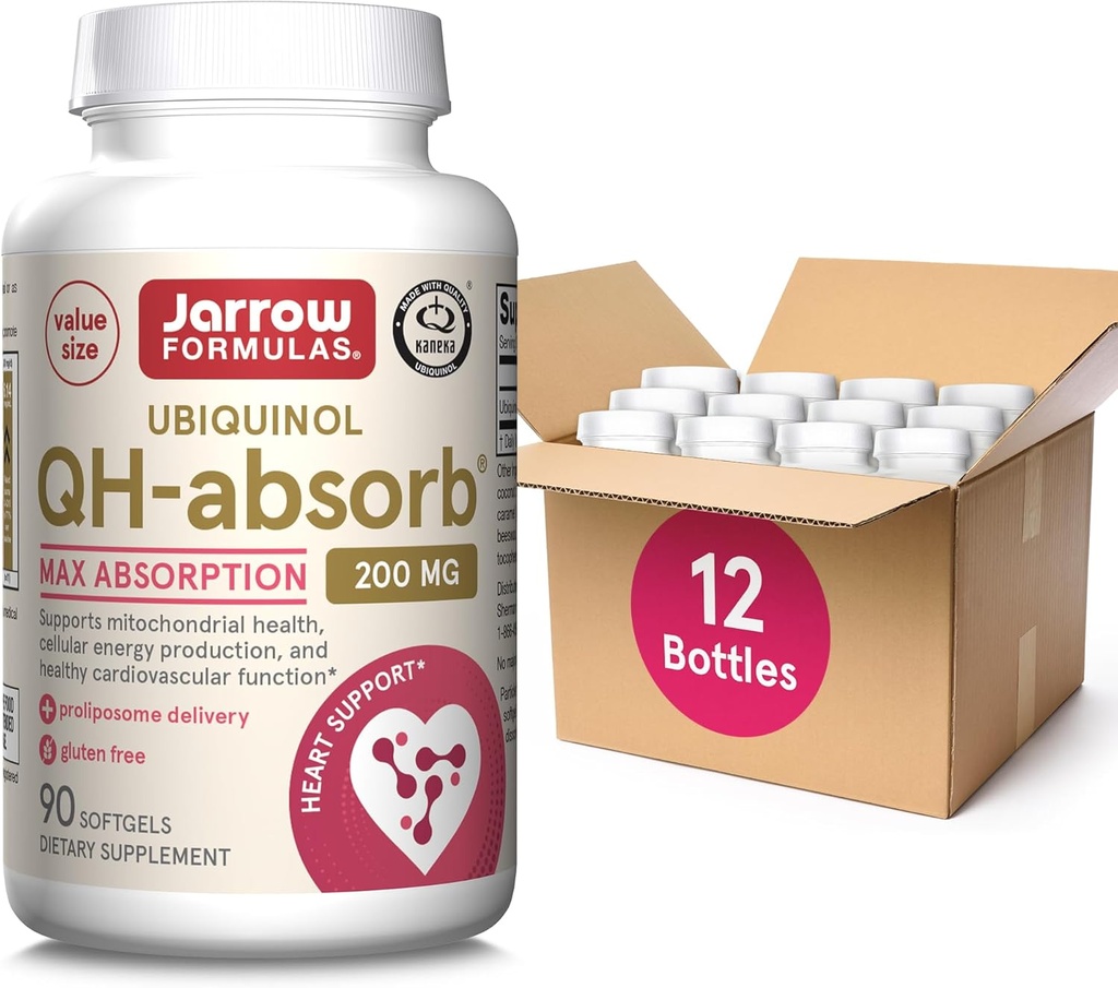 Jarrow 공식 QH-Absorb Ubiquinol 200 mg의 규정식 보충교재, Mitochondrial 건강과 건강한 심장 혈관 기능을 위한 지원, 90의 Softgels, 90 까지 일 공급 (12의 포장)