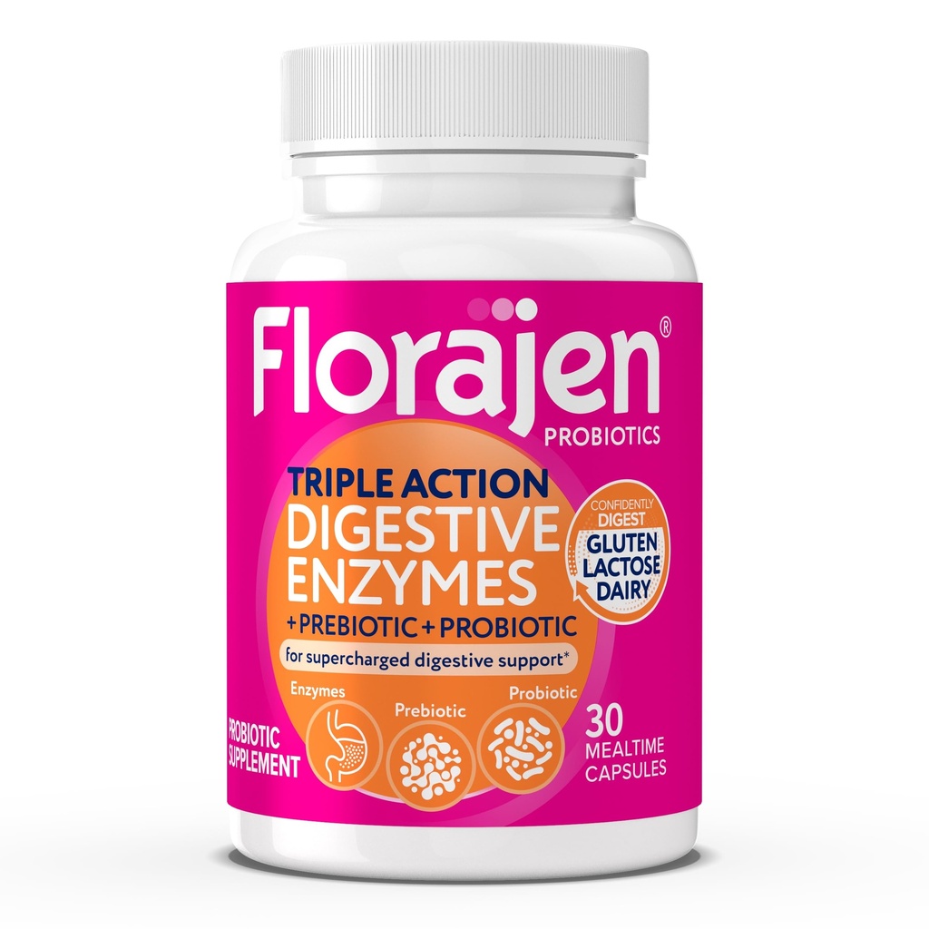 Probiotics & Prebiotics를 가진 Florajen 소화 효소 - Gut 건강, Bloating, & 가스 기복을 위한 3배 접속 공식 - 글루텐 & 낙농 소화를 지원합니다 - 청결한, 비 GMO - 30-Count