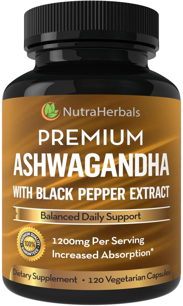 Ashwagandha 보충교재는 증가시킨 흡수를 위한 까만 고추 추출물을 가진 우수한 Ashwaganda 뿌리 분말 1200mg로 - 120 Vegi 캡슐 만들었습니다