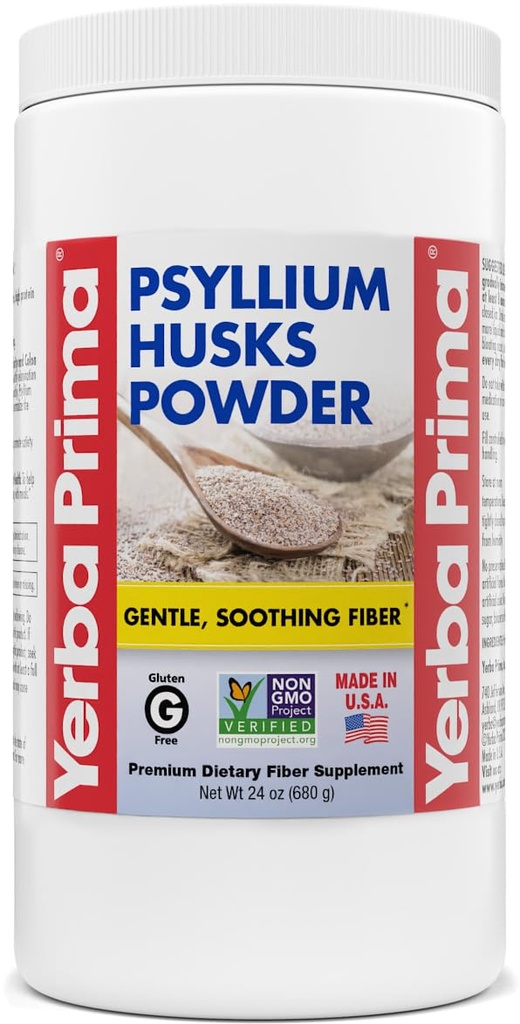 Yerba Prima Psyllium Husk Powder - 24 oz - Fine Ground, Unflavored, Sugar Free - 천연 섬유 보충 - 베이킹을위한 또한 - 일반 지원을위한 수용성 및 불용성 대량을 포함합니다.