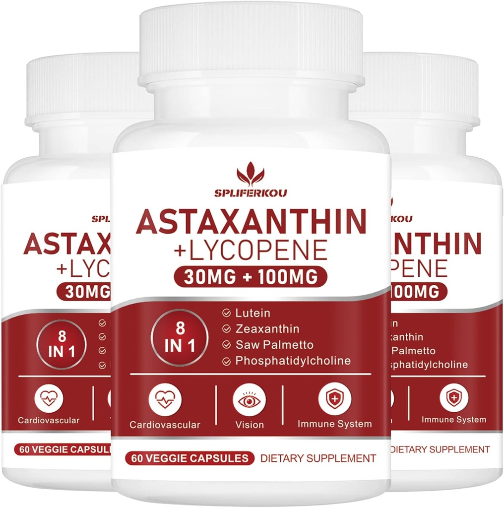 Astaxanthin와 Lycopene 70mg의 Phosphatidylcholine, Lutein 및 Zeaxanthin의 강력한 산화 방지제 보충교재 (180의 캡슐)를 가진 Astaxanthin 보충교재