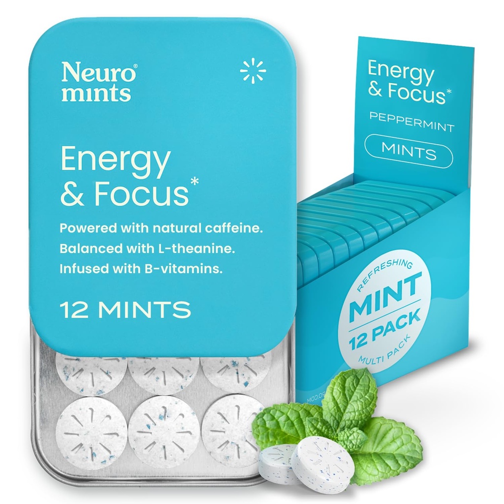 NeuroGum Energy Caffeine Mints (144 조각) - L-theanine + Natural Caffeine + Vitamin B12 & B6 - Nootropic Energy & Focus Supplement for Women & Men - Keto & Vegan, Peppermint 풍미